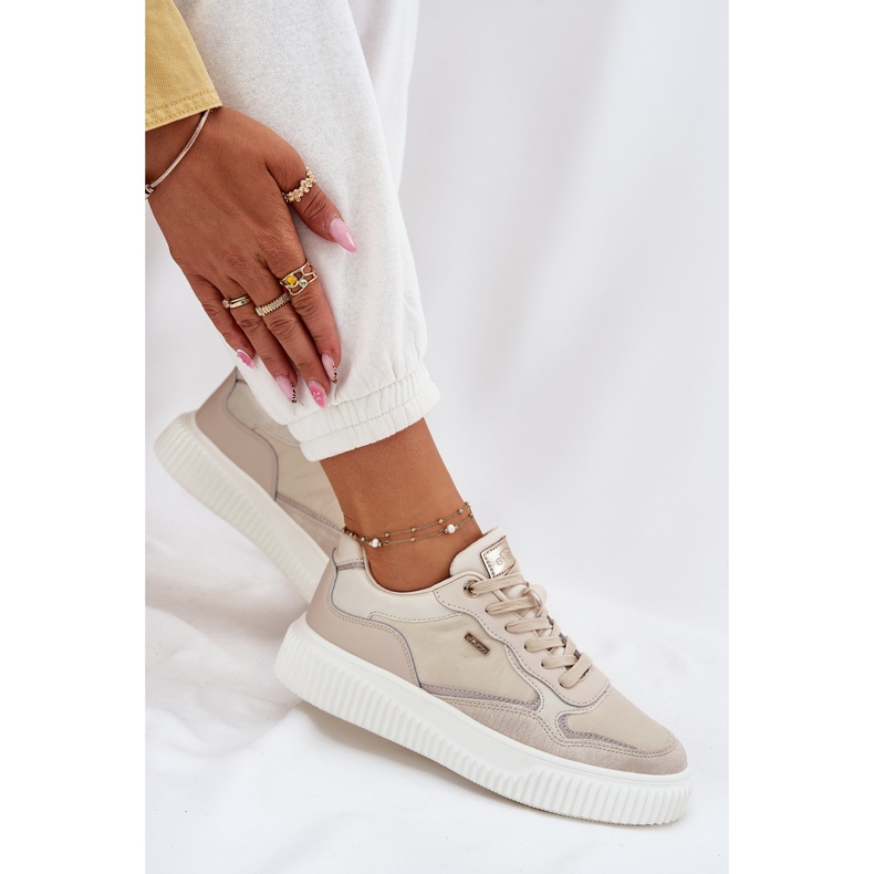 EVento Women's Leather Sneakers on the Platform, Beige