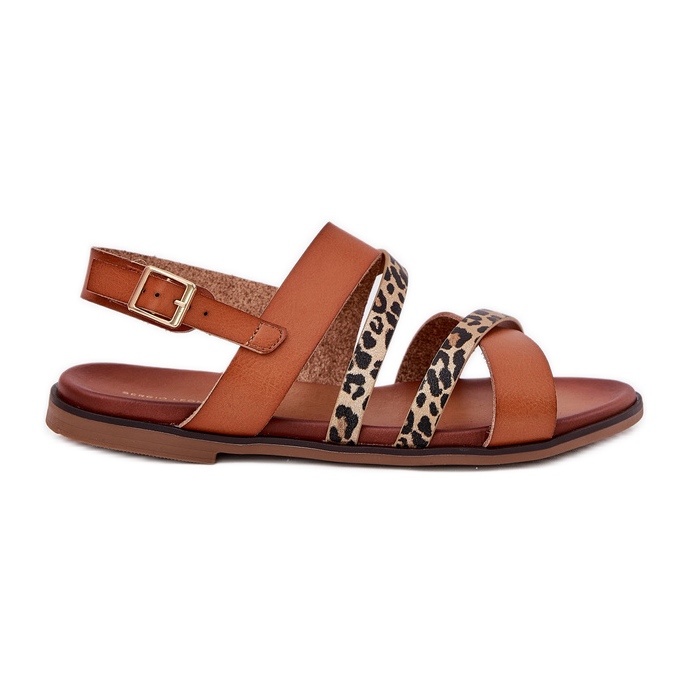 Flat -heeled women's sandals with leopard leopards Sergio Leone SK086H CAMEL stripes brown