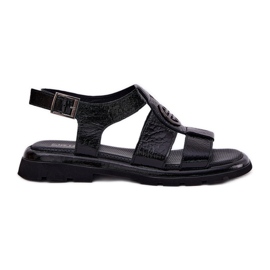 Women's leather sandals varnished with decorative detail ARTiker 56C0691 black