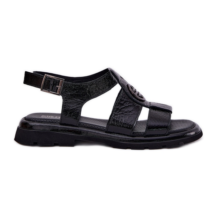 Women's leather sandals varnished with decorative detail ARTiker 56C0691 black