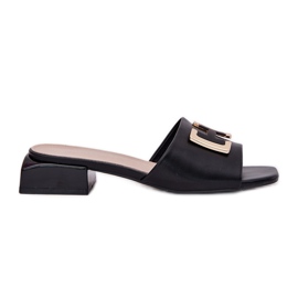 Vinceza Elegant women's slippers on a block with a golden detail of Vincez 62229 black Vinceza Elegant women's slippers on a block with a golden detail of Vincez 62229 black