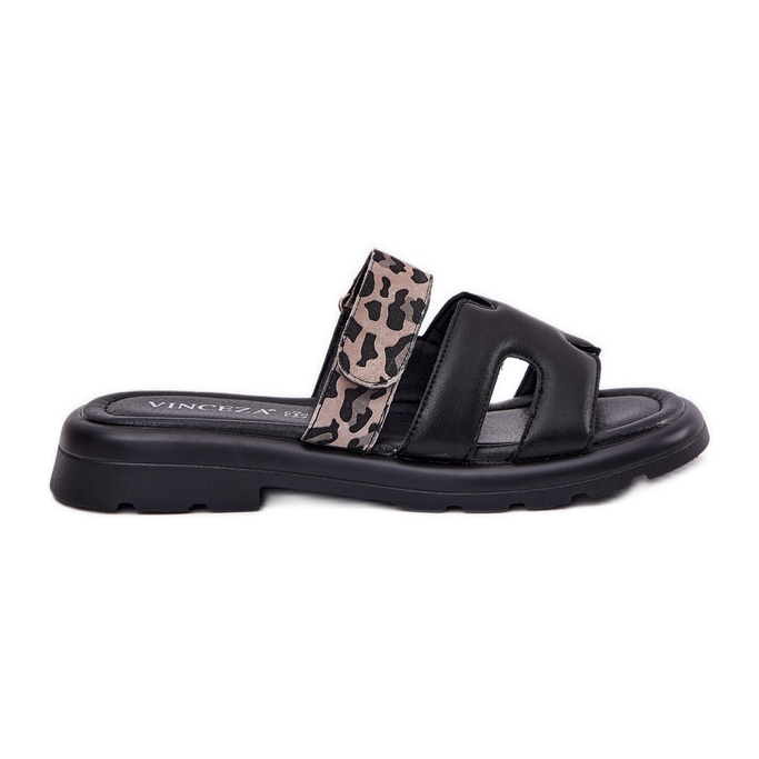 Women's leather flip flops Vinceza 66769 Black leopard Women's leather flip flops Vinceza 66769 Black leopard