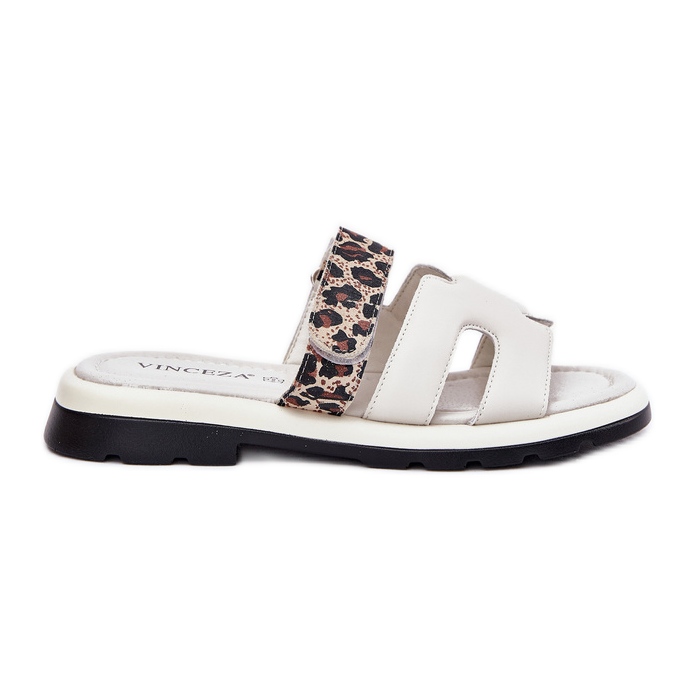 Women's leather flip flops Vinceza 66769 light bell beige