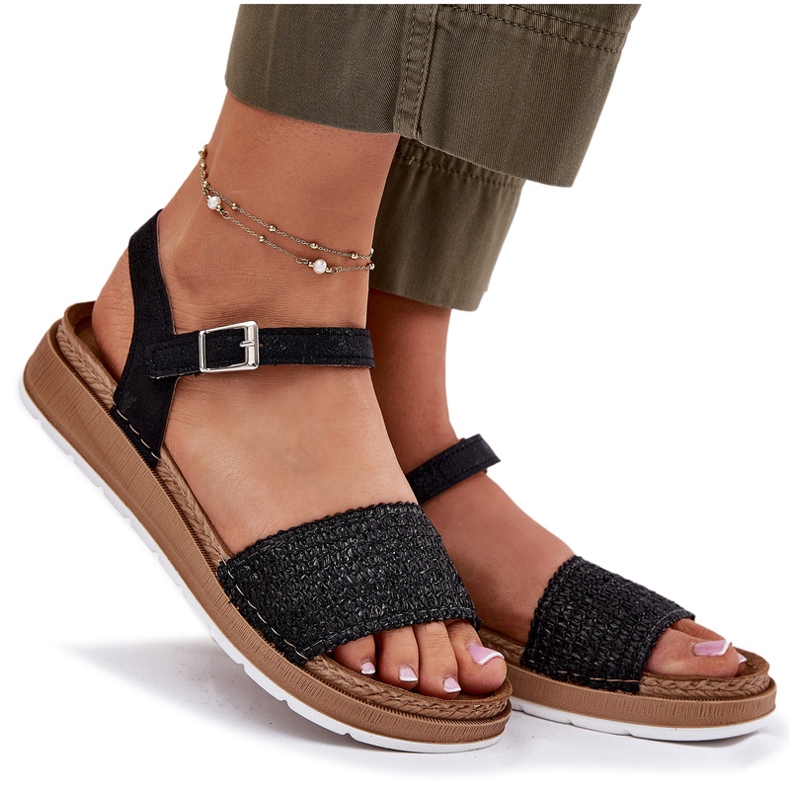 Women's sandals with a braid on the inblu gs000050 black belt