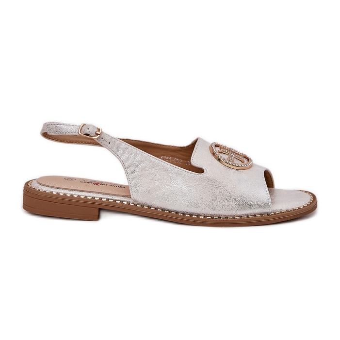 S.Barski Flat-heeled women's sandals with an ornament of S. Barski KV51-002 silver