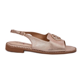 S.Barski Flat-heeled women's sandals with an ornament S. Barski KV51-002 Pink gold golden S.Barski Flat-heeled women's sandals with an ornament S. Barski KV51-002 Pink gold golden