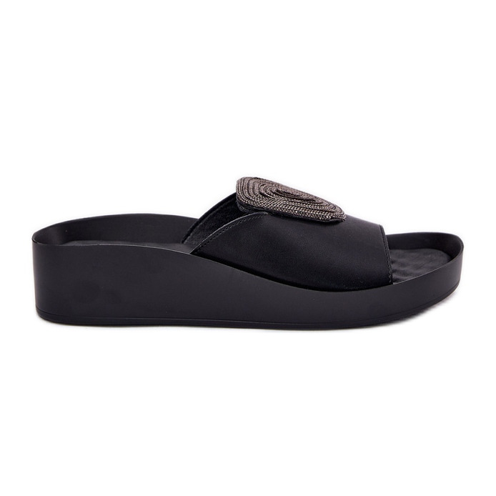 S.Barski Women's leather slippers with an ornament KV51-028 black