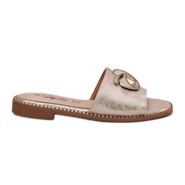 S.Barski Flat-heeled women's flip flops with a decorative KV51-007 zloty detail golden