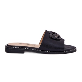 S.Barski Flat-heeled women's flip flops with decorative KV51-007 black detail black S.Barski Flat-heeled women's flip flops with decorative KV51-007 black detail black