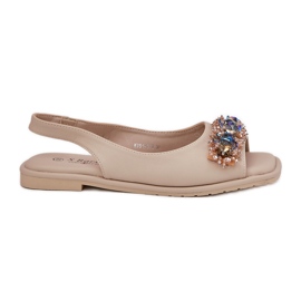 S.Barski Flat women's sandals with crystals S. Barski KV51-079 beige S.Barski Flat women's sandals with crystals S. Barski KV51-079 beige