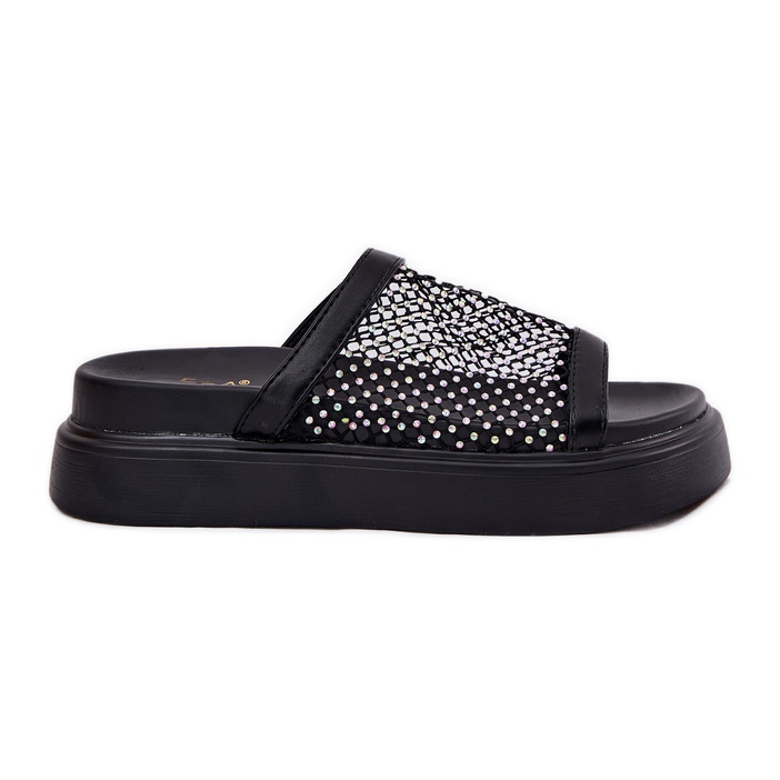 S.Barski Decorated women's flip flops on the platform with mesh S. Barski My51-016 black
