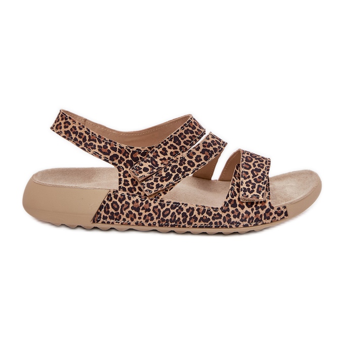 Women's leather sandals Zazoo K1004 leopard print brown