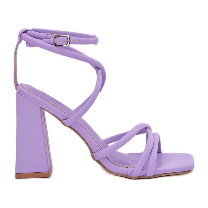 Women's sandals on a pillar with purple stripes violet