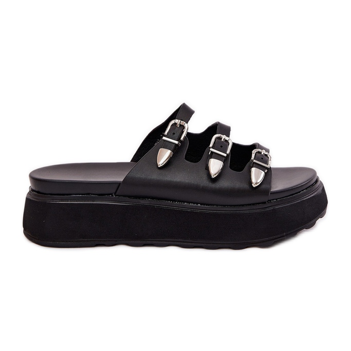 Women's flip flops on the platform with black stripes Women's flip flops on the platform with black stripes