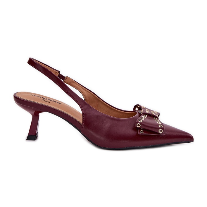 Pumps on a heel with a burgundy bow red