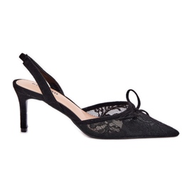 Lace high heels with a black heel