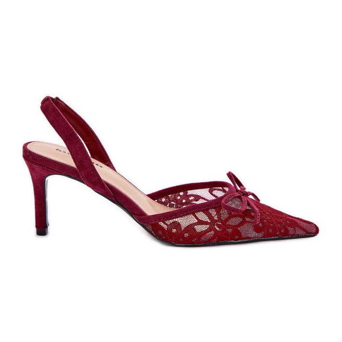 Lace heels with an open burgundy heel red