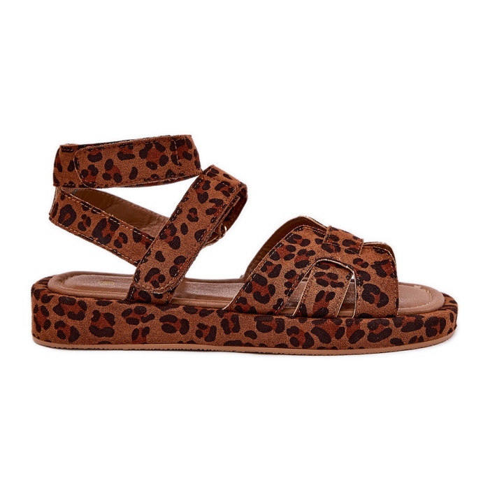 Women's sandals with Velcro leopard brown