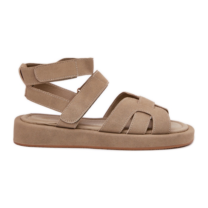 Women's sandals with Khaki Velcro beige