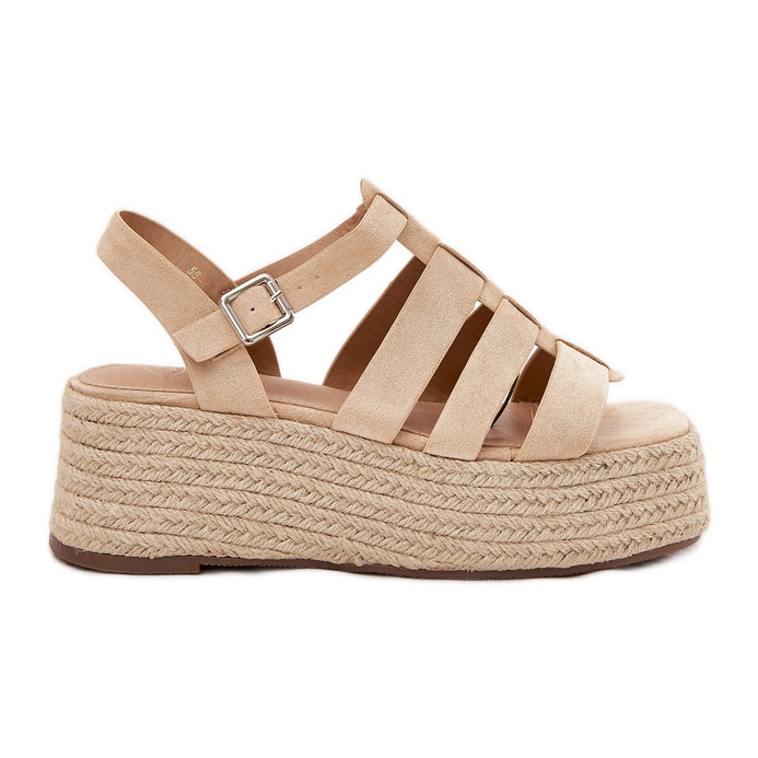 Women's sandals with stripes and braid beige