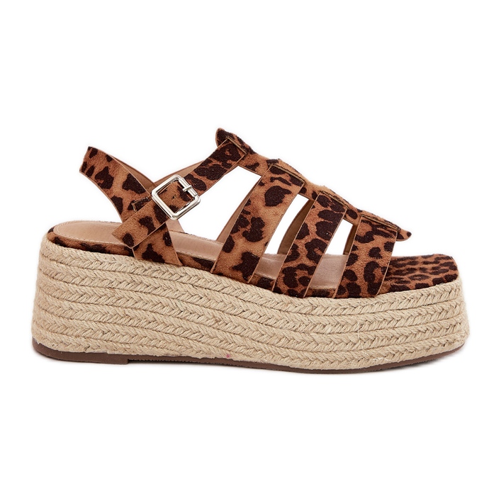 Women's sandals with stripes and leopard braid brown Women's sandals with stripes and leopard braid brown