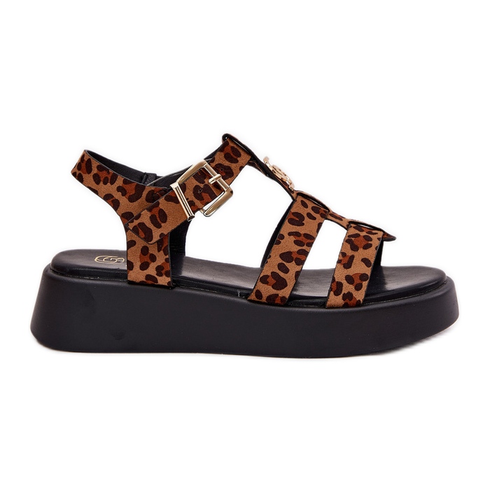 Women's sandals on the platform with a golden detail leopard brown