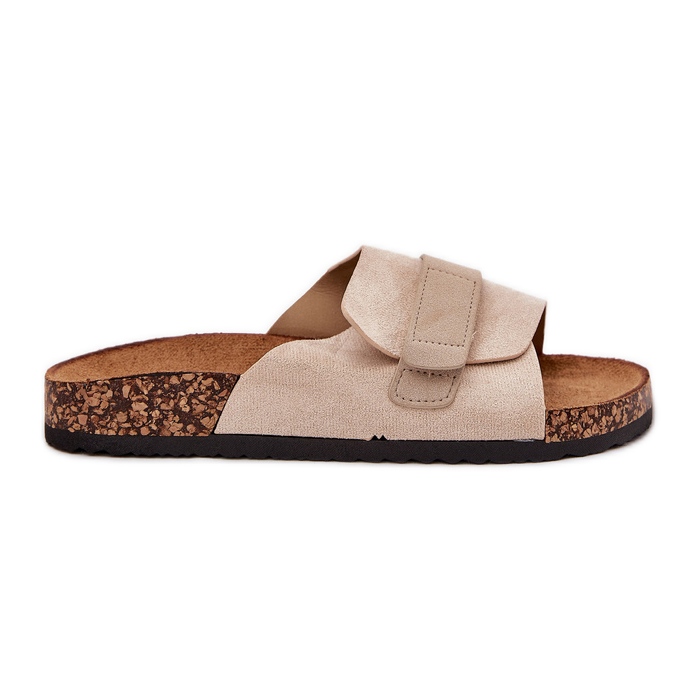 Women's flip flops with Velcro on a cork platform beige