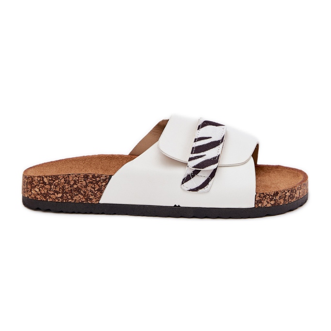 Women's flip flops with Velcro on a cork platform white