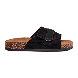 Women's flip flops with Velcro on the cork platform black