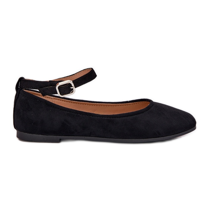 Eco suede ballerinas with belt and clamp black