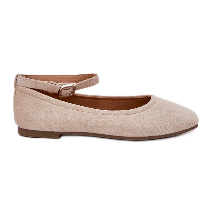 Eco suede ballerinas with a belt and a beige clamp
