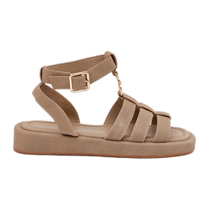 Women's sandals on the platform with the golden detail Khaki beige Women's sandals on the platform with the golden detail Khaki beige