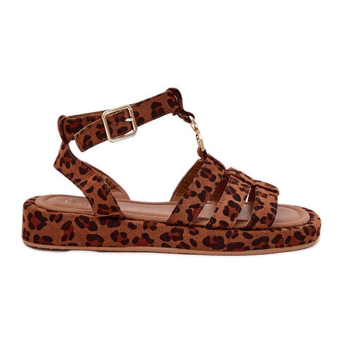 Women's sandals on the platform with a golden detail leopard brown
