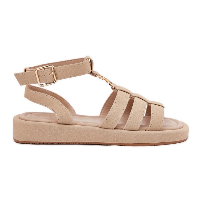 Women's sandals on the platform with golden detail beige