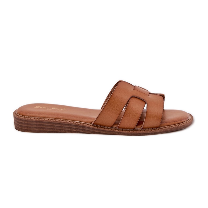 Women's slippers with eco leather brown