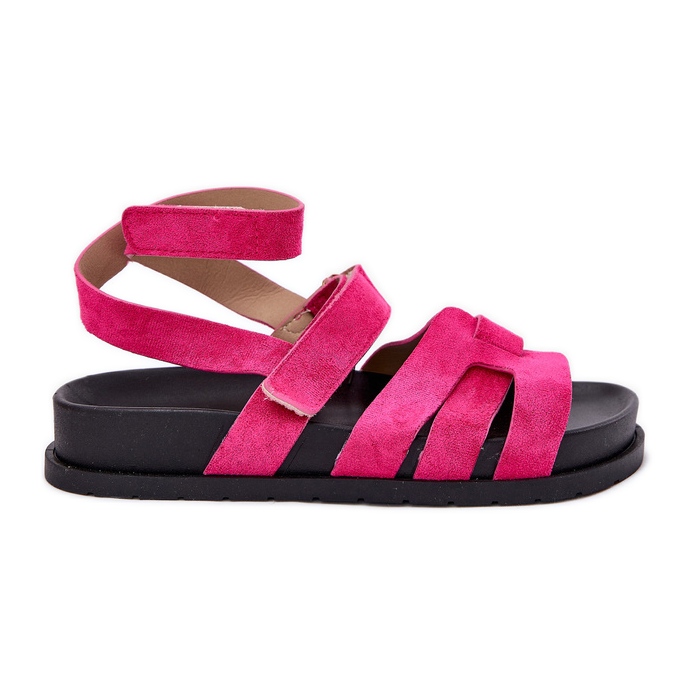 Eco suede women's sandals with Velcro fuchsia pink