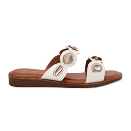 Women's flip flops with golden pins white