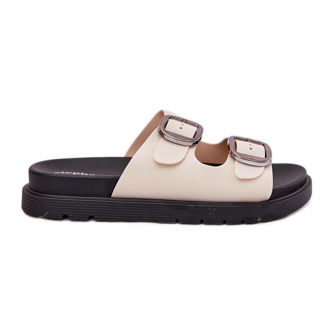 Women's flip flops with buckles on the platform beige Women's flip flops with buckles on the platform beige