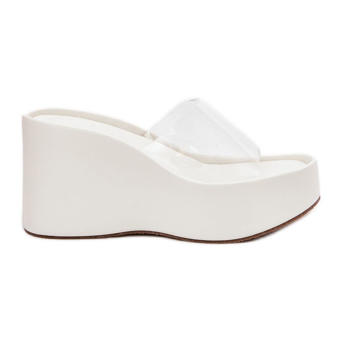 Women's wedges with wedge with a transparent white belt