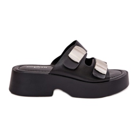 Women's flip flops with Eco Black leather stripes