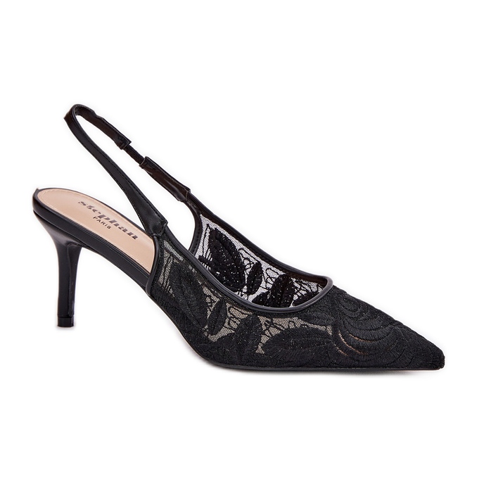 Lace heels sandals with an open heel black