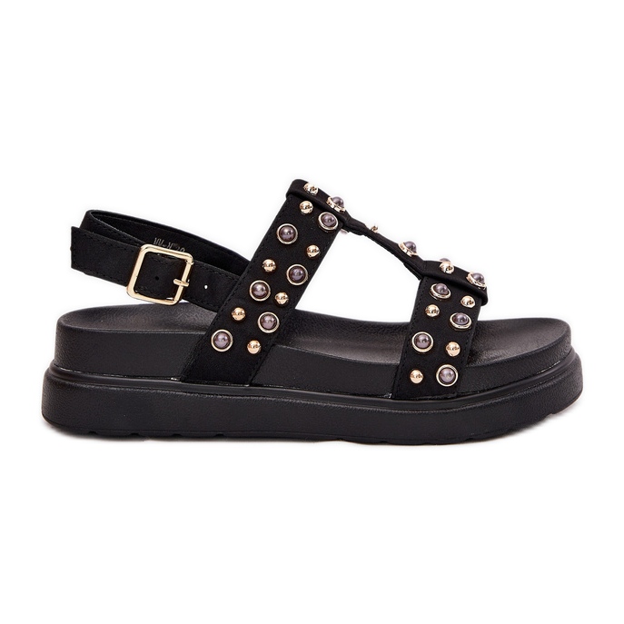 Decorated women's sandals on the platform black