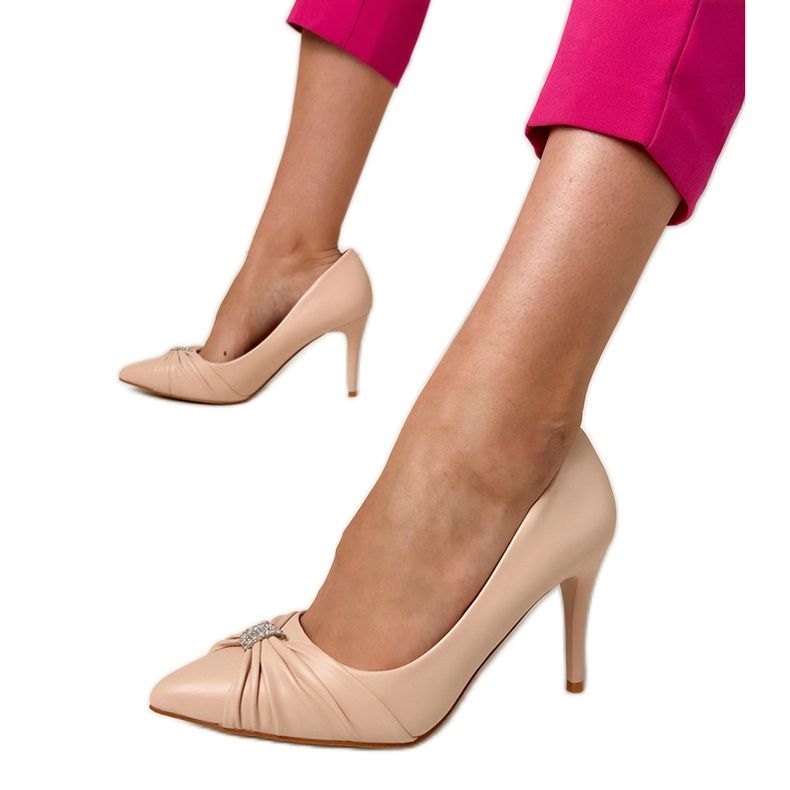 Beige classic pumps on a pin with zircons Beige classic pumps on a pin with zircons
