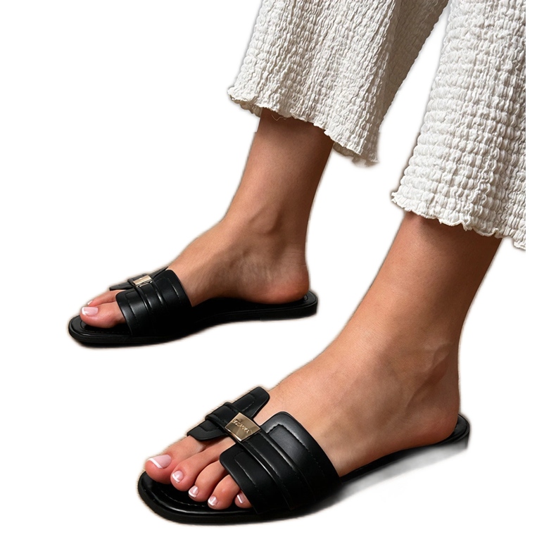 Black women's slippers with an ornament on the belt