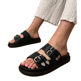 Black women's slippers with decorative buckles Black women's slippers with decorative buckles