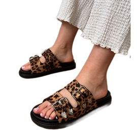 Panther women's slippers with decorative buckles beige