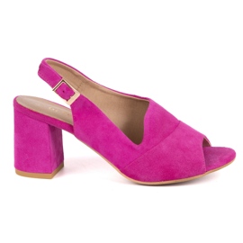 Olivier Women's high heels N1818 sandals made of natural suede leather fuchsia pink
