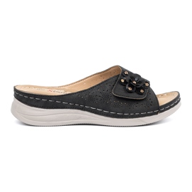 Seastar Black women's slippers with a decorative flower Seastar Black women's slippers with a decorative flower