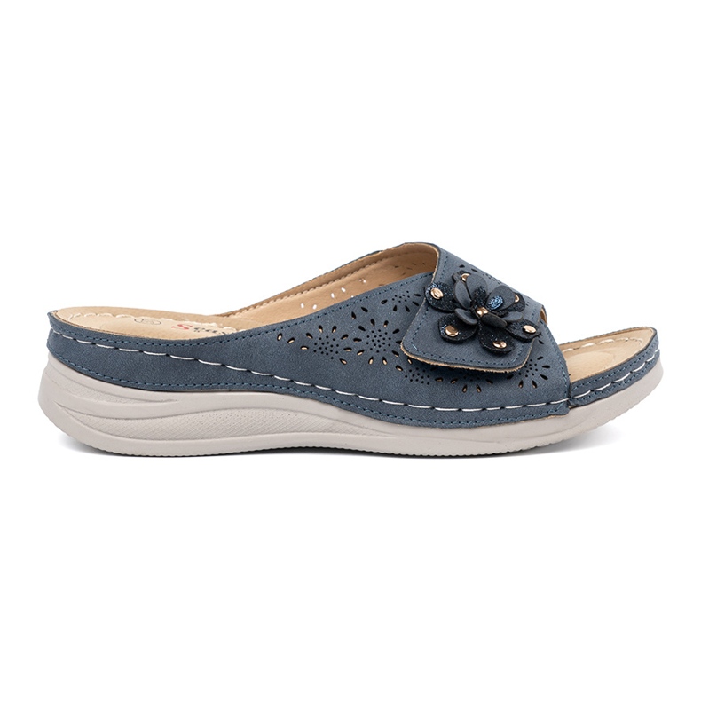 Seastar Navy women's flip flops with a decorative flower blue
