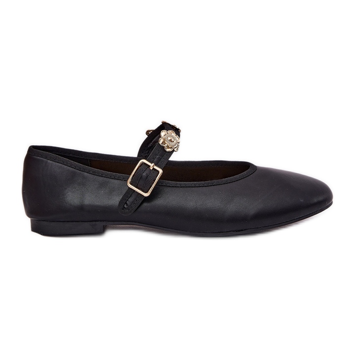 Women's ballerinas with a belt and golden pins black
